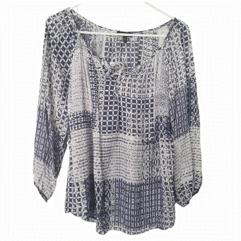 Le Chateau Blue White Blouse Top small
